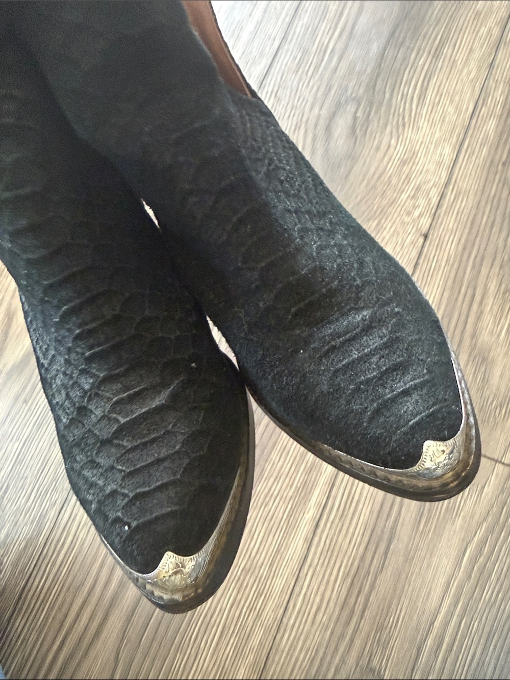 Jeffrey Campbell Western Ankle Boots Snakeskin Embossed Leather Metal Toe Cap - Picture 6 of 9